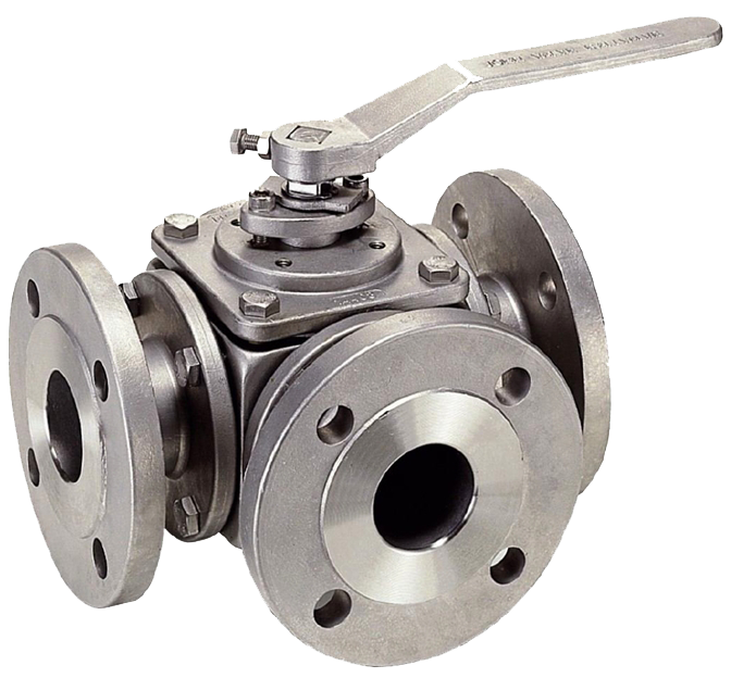 THREE-WAY STAINLESS STEEL BALL VALVE FLANGED • DIN PN 16